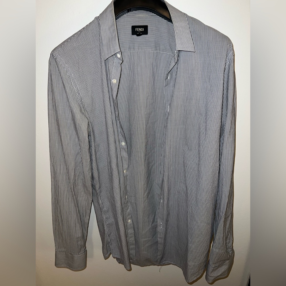 Fendi Men's Classic Gray Pinstripe Shirt